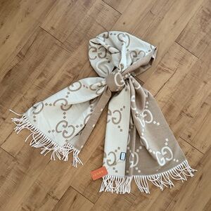 Reversible Large Super Soft GG Monogram Wrap Shawl Scarf Silk Cashmere